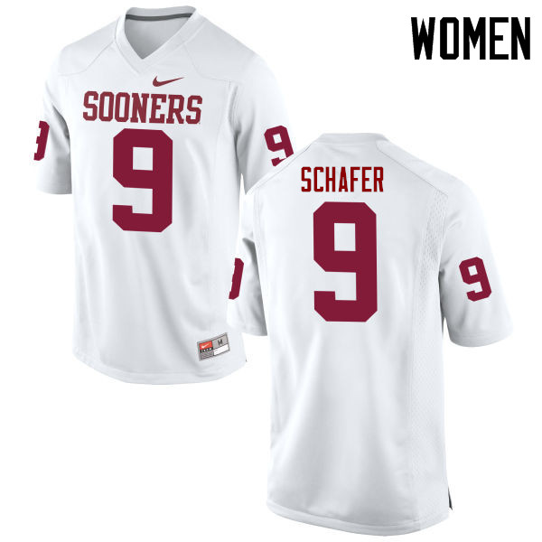 Women Oklahoma Sooners #9 Tanner Schafer College Football Jerseys Game-White